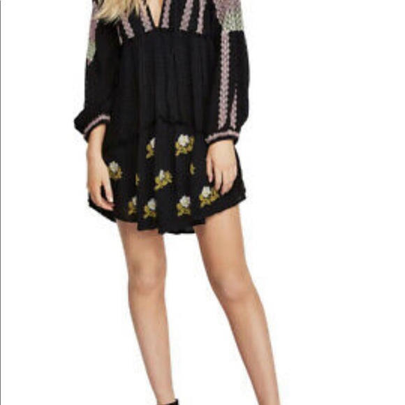 NWT Free People Women's Black Wild Horses Embroidered Mini Dress Medium - Picture 5 of 11
